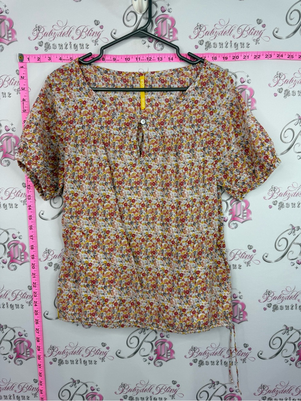 Lole Small Floral Short Sleeve Blouse in Cream, Red, Yellow